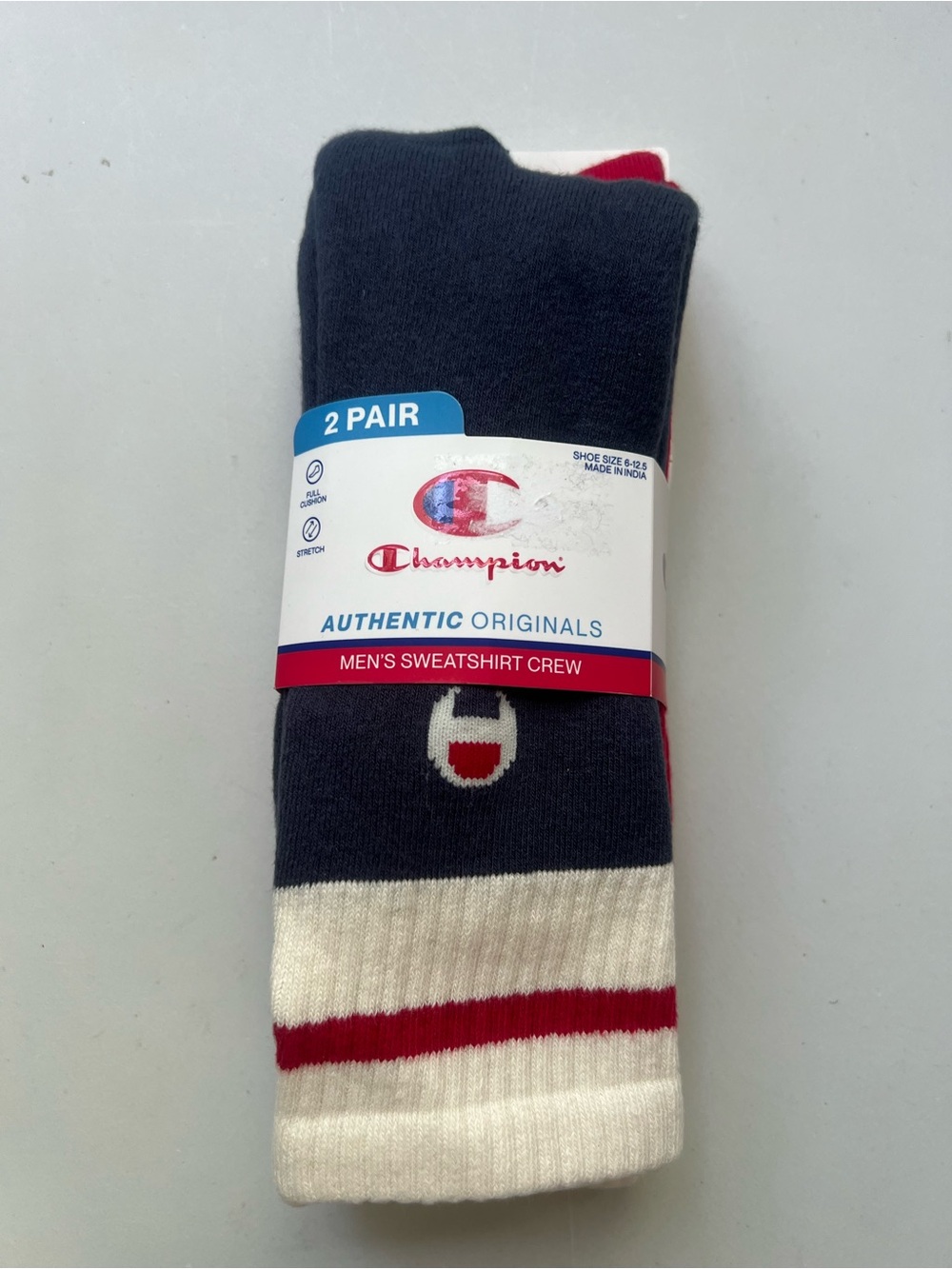 Champion Men's Crew Socks in Navy, White & Red - 2 Pack